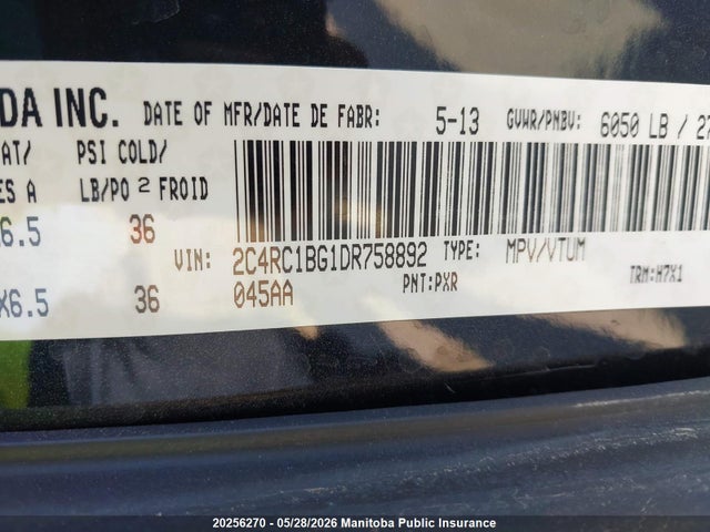 Продажа на аукционе авто 2013 Chrysler Town & Country Touring, vin: 2C4RC1BG1DR758892, номер лота: 20256270
