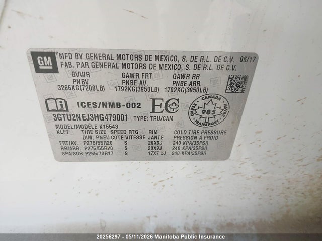 3GTU2NEJ3HG479001 GMC Sierra 1500 Sle Crew Cab