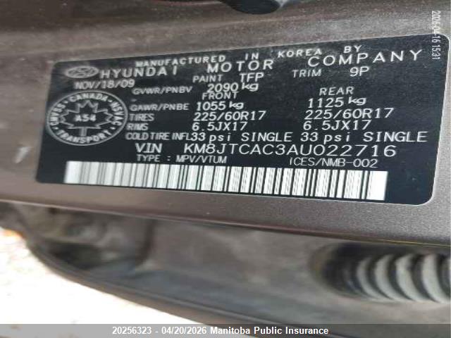 Продаж на аукціоні авто 2010 Hyundai Tucson Gl, vin: KM8JTCAC3AU022716, номер лоту: 20256323