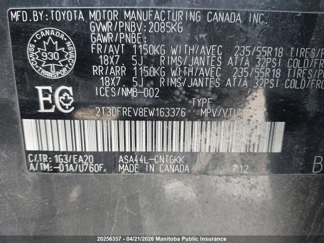 2014 Toyota Rav4 Limited მანქანა იყიდება აუქციონზე, vin: 2T3DFREV8EW163376, აუქციონის ნომერი: 20256357
