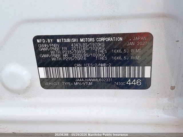 Продаж на аукціоні авто 2021 Mitsubishi Rvr Se, vin: JA4AJVAW4MU602331, номер лоту: 20256366