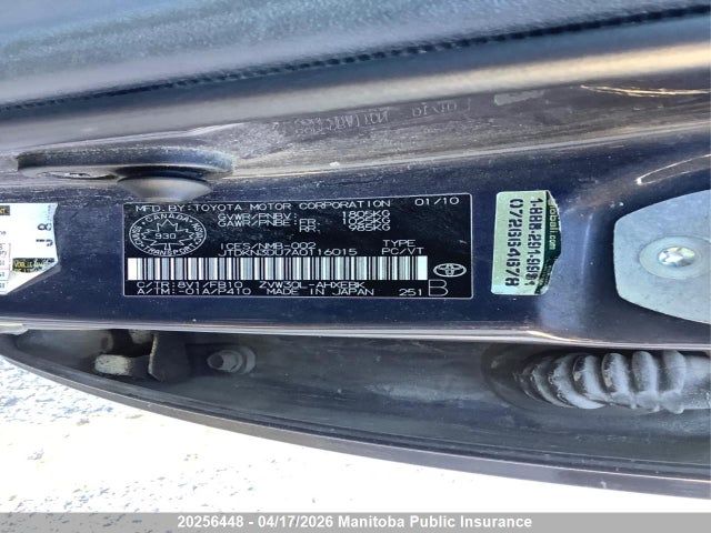 2010 Toyota Prius მანქანა იყიდება აუქციონზე, vin: JTDKN3DU7A0116015, აუქციონის ნომერი: 20256448