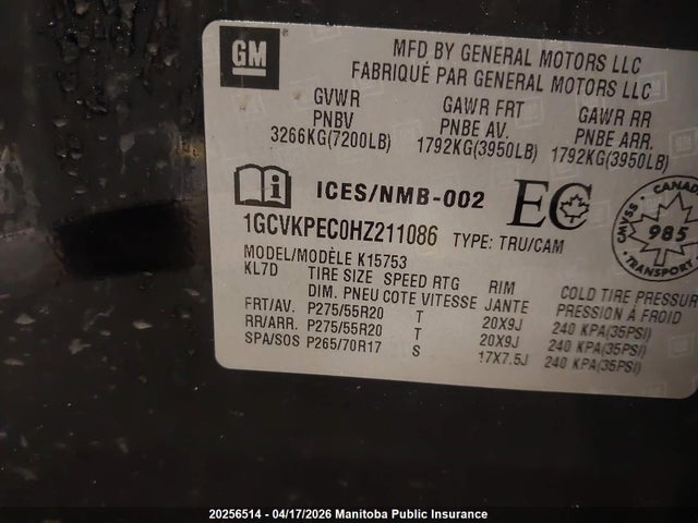 1GCVKPEC0HZ211086 Chevrolet Silverado 1500 Lt Double Cab