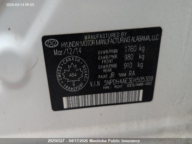 Aukcja sprzedaży 2014 Hyundai Elantra Gl, vin: 5NPDH4AE3EH505309, numer aukcji: 20256527