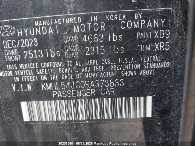 20256560 :رقم المزاد ، KMHL54JC0RA373833 vin ، 2024 Hyundai Sonata N-line مزاد بيع