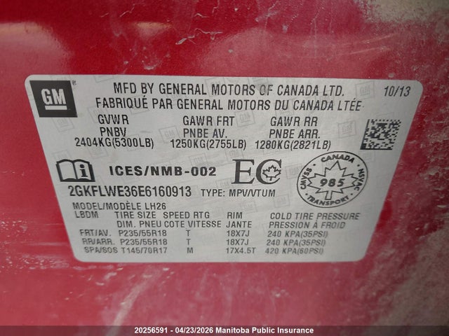Aukcja sprzedaży 2014 Gmc Terrain Sle V6, vin: 2GKFLWE36E6160913, numer aukcji: 20256591