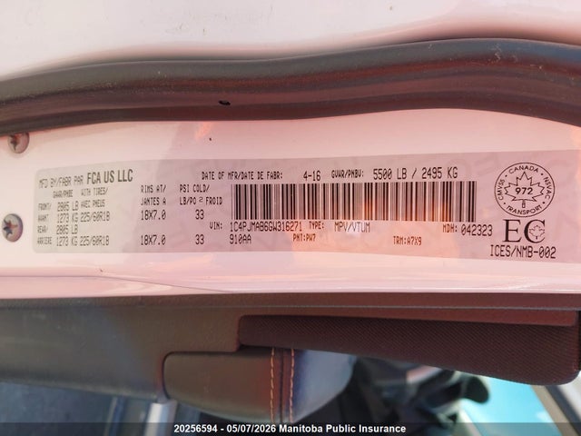Auction sale of the 2016 Jeep Cherokee Sport, vin: 1C4PJMAB6GW316271, lot number: 20256594