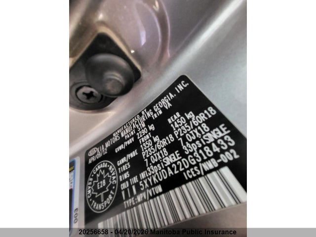 20256658 :رقم المزاد ، 5XYKUDA22DG318433 vin ، 2013 Kia Sorento Ex V6 مزاد بيع