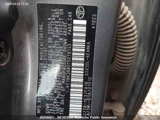 20256663 :رقم المزاد ، 4T1BK36B07U219133 vin ، 2007 Toyota Avalon Xl مزاد بيع