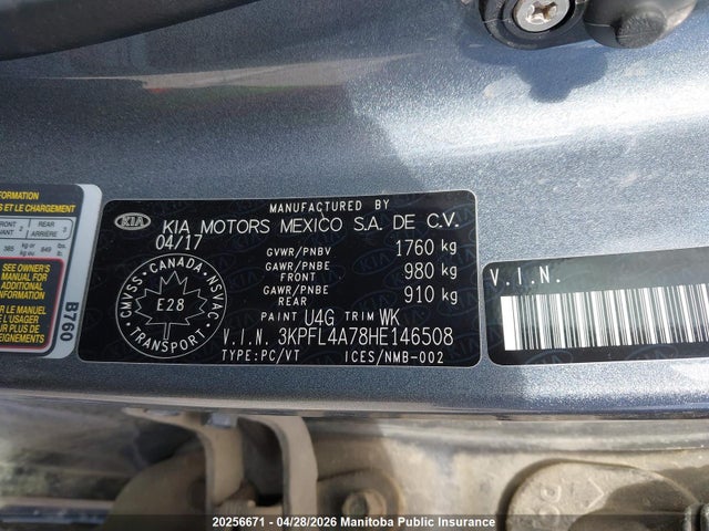 2017 Kia Forte Lx მანქანა იყიდება აუქციონზე, vin: 3KPFL4A78HE146508, აუქციონის ნომერი: 20256671