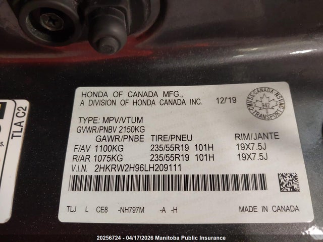 2HKRW2H96LH209111 Honda Cr-v Touring