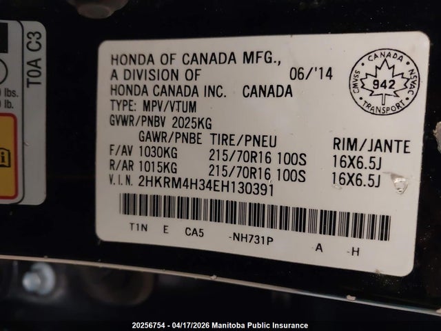 Aukcja sprzedaży 2014 Honda Cr-v Lx, vin: 2HKRM4H34EH130391, numer aukcji: 20256754