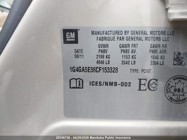 Продажа на аукционе авто 2012 Buick Lacrosse Cx V6, vin: 1G4GA5E36CF153328, номер лота: 20256758