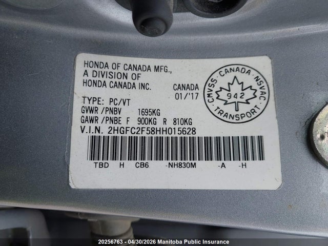 Aukcja sprzedaży 2017 Honda Civic Lx, vin: 2HGFC2F58HH015628, numer aukcji: 20256763