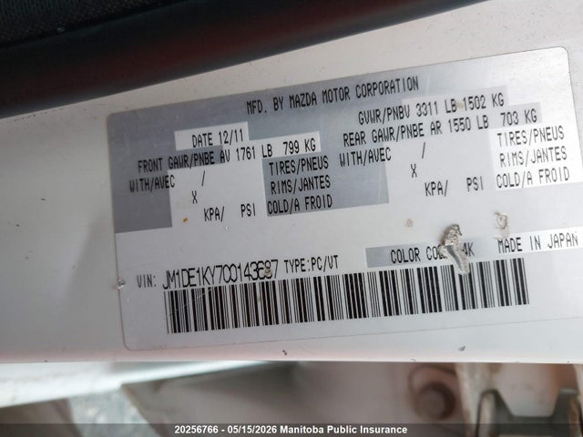 Aukcja sprzedaży 2012 Mazda Mazda2 Gx, vin: JM1DE1KY7C0143687, numer aukcji: 20256766