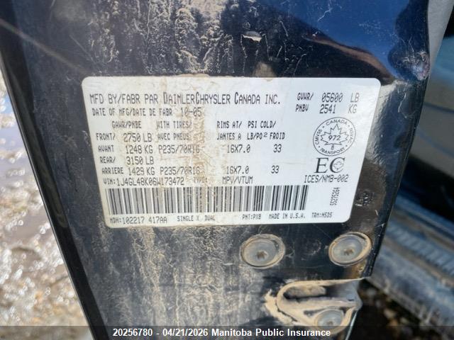 Продаж на аукціоні авто 2006 Jeep Liberty Sport, vin: 1J4GL48K06W173472, номер лоту: 20256780