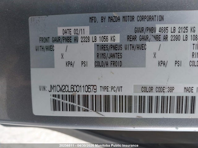 20256811 :رقم المزاد ، JM1CW2CL6C0110679 vin ، 2012 Mazda Mazda5 Gs مزاد بيع