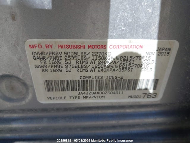 JA4JZ3AX0GZ604011 Mitsubishi Outlander Se