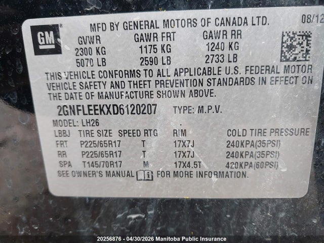 2013 Chevrolet Equinox Lt მანქანა იყიდება აუქციონზე, vin: 2GNFLEEKXD6120207, აუქციონის ნომერი: 20256876