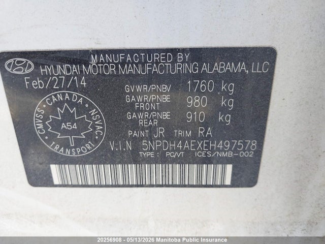 2014 Hyundai Elantra Gl მანქანა იყიდება აუქციონზე, vin: 5NPDH4AEXEH497578, აუქციონის ნომერი: 20256908