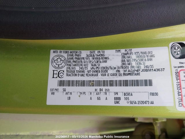 Продажа на аукционе авто 2011 Ford Fiesta Ses, vin: 3FADP4FJ0BM143637, номер лота: 20256917
