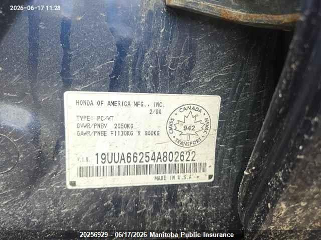 Aukcja sprzedaży 2004 Acura 3.2 Tl, vin: 19UUA66254A802622, numer aukcji: 20256929
