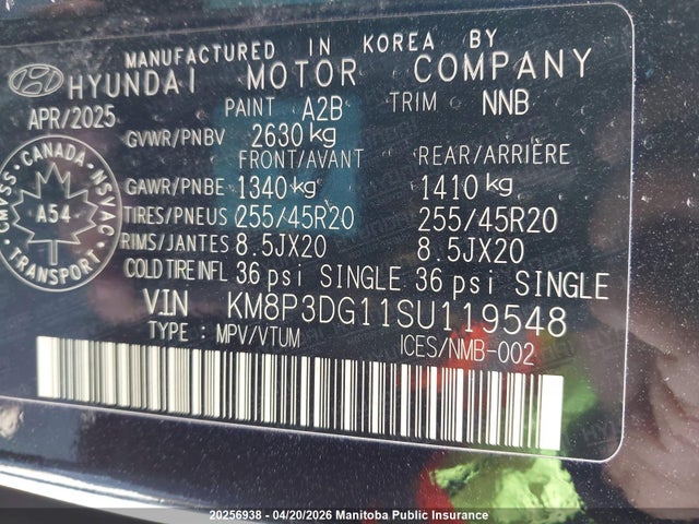 20256938 :رقم المزاد ، KM8P3DG11SU119548 vin ، 2025 Hyundai Santa Fe Preferred Hybrid مزاد بيع