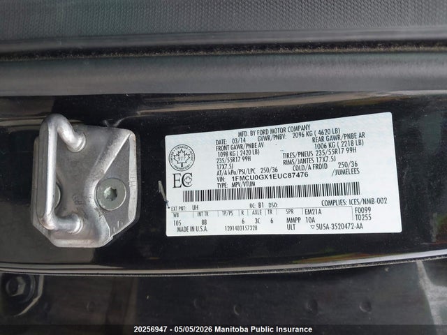 Aukcja sprzedaży 2014 Ford Escape Se, vin: 1FMCU0GX1EUC87476, numer aukcji: 20256947
