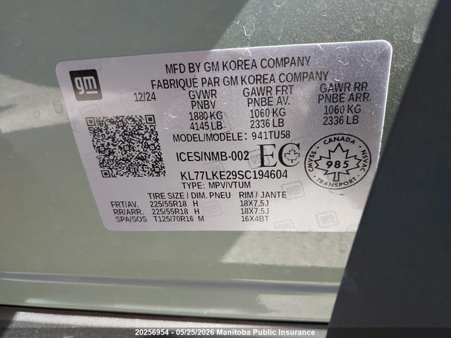 Продаж на аукціоні авто 2025 Chevrolet Trax Activ, vin: KL77LKE29SC194604, номер лоту: 20256954
