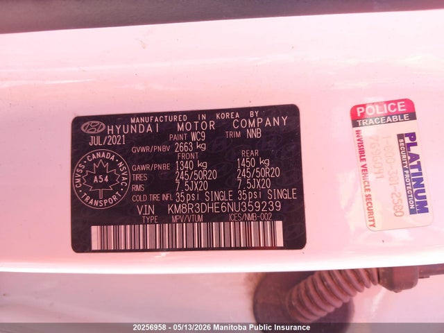 KM8R3DHE6NU359239 Hyundai Palisade Preferred