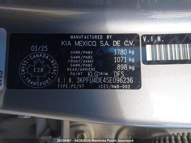 2025 Kia K4 Ex+ მანქანა იყიდება აუქციონზე, vin: 3KPFU4DE4SE096236, აუქციონის ნომერი: 20256961