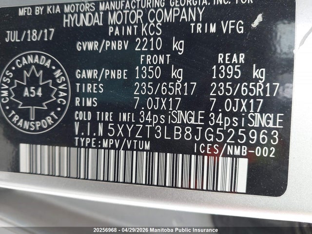 5XYZT3LB8JG525963 Hyundai SANTA FE SPORT