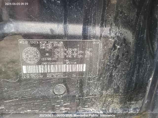 20256981 :رقم المزاد ، JTMBF33V495000535 vin ، 2009 Toyota Rav4 مزاد بيع
