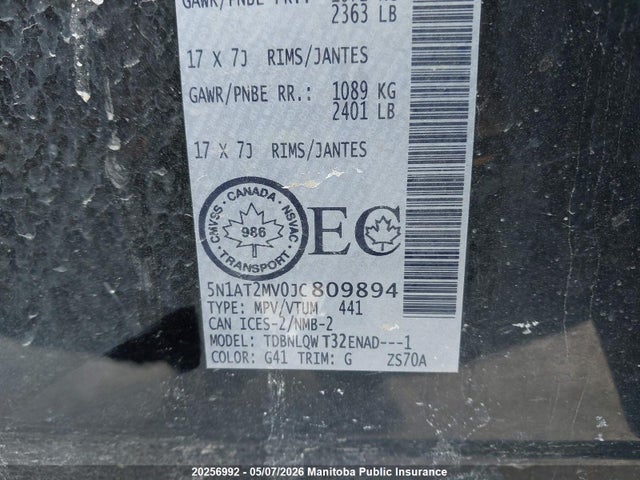 5N1AT2MV0JC809894 Nissan ROGUE SV