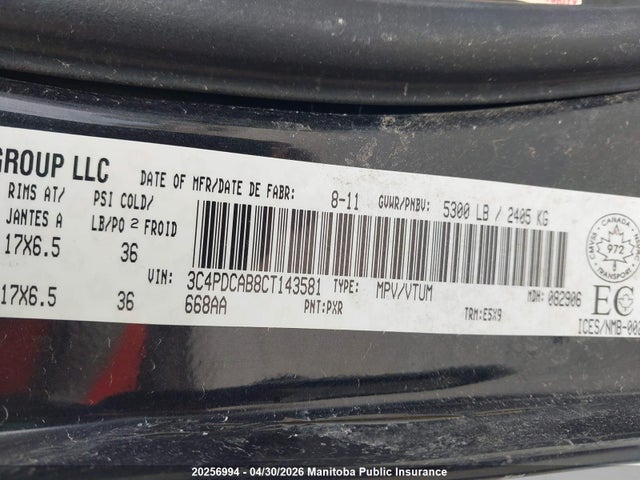 Aukcja sprzedaży 2012 Dodge Journey Se, vin: 3C4PDCAB8CT143581, numer aukcji: 20256994