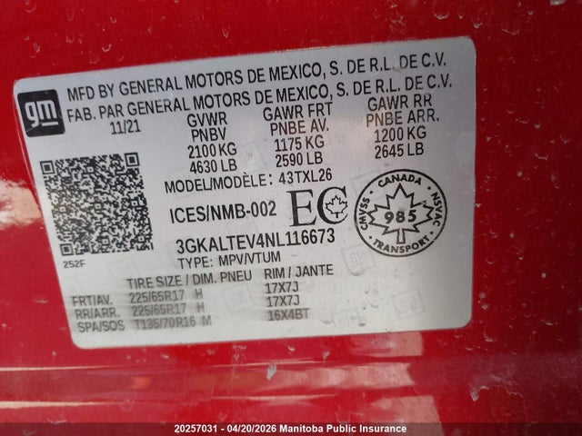 3GKALTEV4NL116673 GMC Terrain Sle