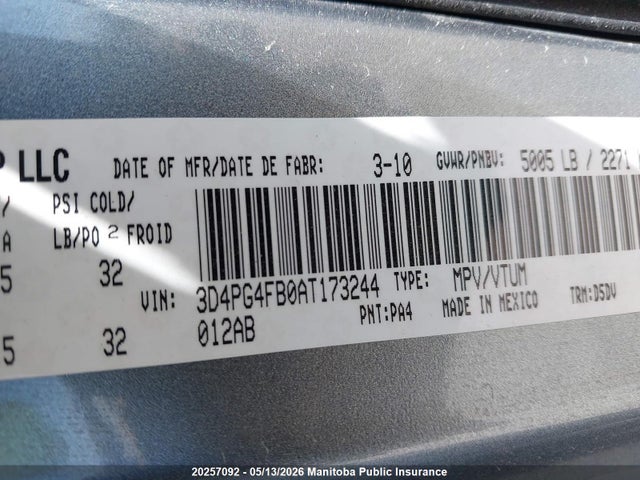 Aukcja sprzedaży 2010 Dodge Journey Se, vin: 3D4PG4FB0AT173244, numer aukcji: 20257092