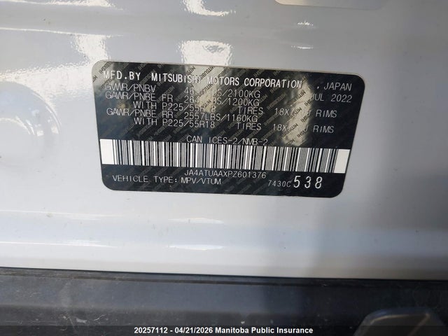 JA4ATUAAXPZ601376 Mitsubishi Eclipse Cross Es