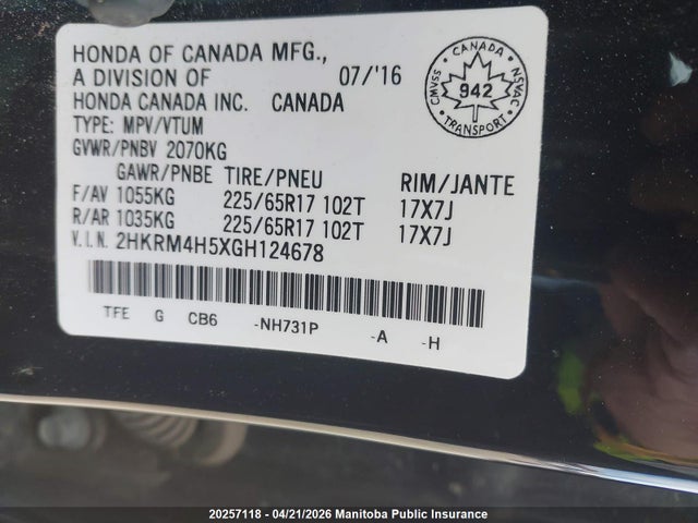 2HKRM4H5XGH124678 Honda CR-V EX
