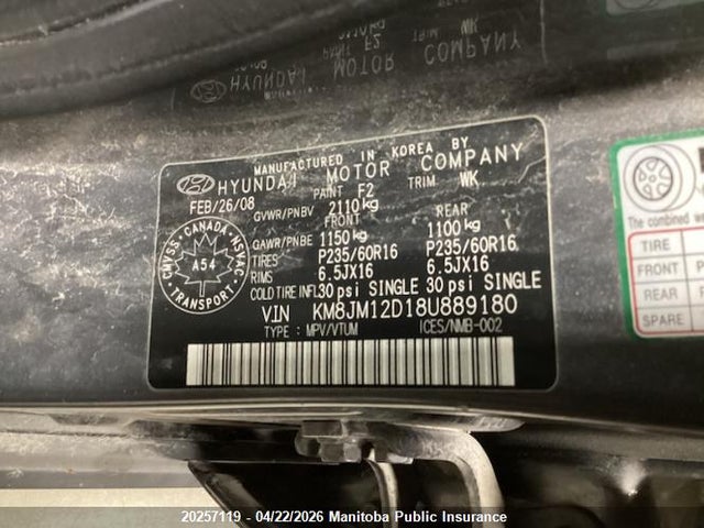 Aukcja sprzedaży 2008 Hyundai Tucson Gl V6, vin: KM8JM12D18U889180, numer aukcji: 20257119