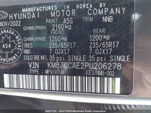 2023 Hyundai Tucson Preferred მანქანა იყიდება აუქციონზე, vin: KM8JCCAE2PU206278, აუქციონის ნომერი: 20257124
