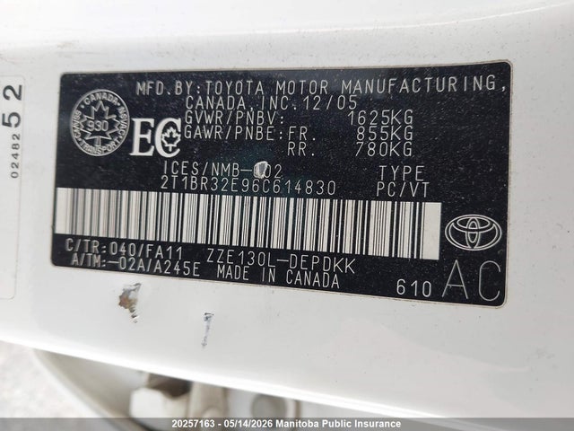 20257163 :رقم المزاد ، 2T1BR32E96C614830 vin ، 2006 Toyota Corolla Ce مزاد بيع