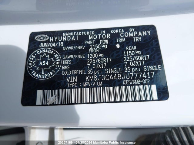 KM8J3CA48JU777417 Hyundai Tucson