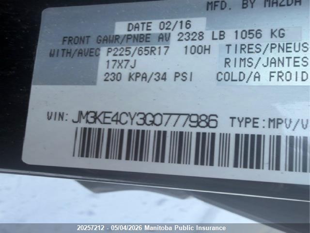 JM3KE4CY3G0777986 Mazda Cx -5 Gs