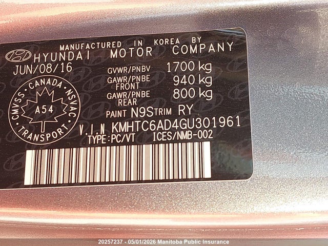 KMHTC6AD4GU301961 Hyundai Veloster