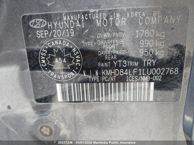 KMHD84LF1LU002768 Hyundai Elantra Preferred