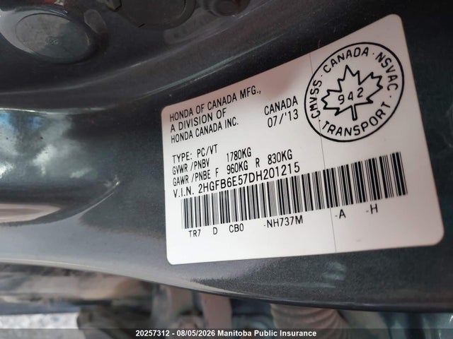 20257312 :رقم المزاد ، 2HGFB6E57DH201215 vin ، 2013 Honda Civic Si Si مزاد بيع