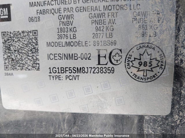 1G1BF5SM8J7238359 Chevrolet Cruze Premier Turbo