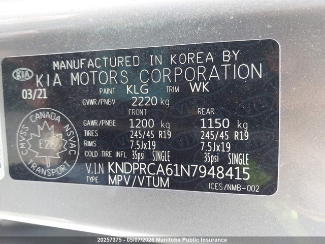 Продажа на аукционе авто 2022 Kia Sportage Sx Turbo, vin: KNDPRCA61N7948415, номер лота: 20257375