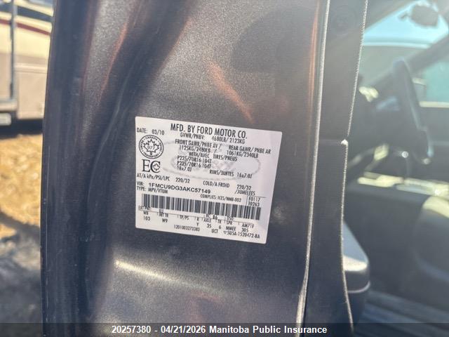 2010 Ford Escape Xlt V6 მანქანა იყიდება აუქციონზე, vin: 1FMCU9DG3AKC57149, აუქციონის ნომერი: 20257380